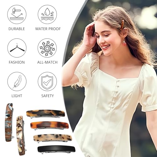 KEYRI Pack of 6 Hair Clips 7.5 cm French Hair Clips Automatic French Hair Clip Volume Clip French Barrette Clip Colourful Hair Clips Hair Clip for Girls and Women (Six Colours)