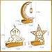 flangairy 3 Pcs Gold Metal Ramadan Decorations for Home 2026, Eid Mubarak Kareem Sign Islamic Table Centerpiece Fireplace Decor, Arabic Crescent Moon Stand Lantern Mosque Candle Holders, Muslim Gifts