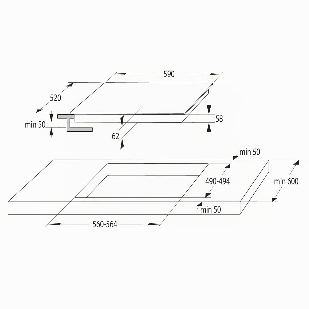 Table De Cuisson Induction 59cm 3 Feux7200kw Noir - HI6311BSCE