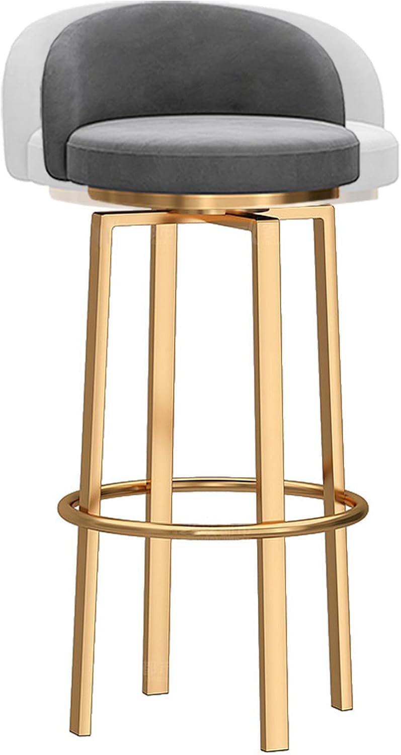 Chaises de bar hautes 75cm de qualité premium avec piètement doré et velours gris
