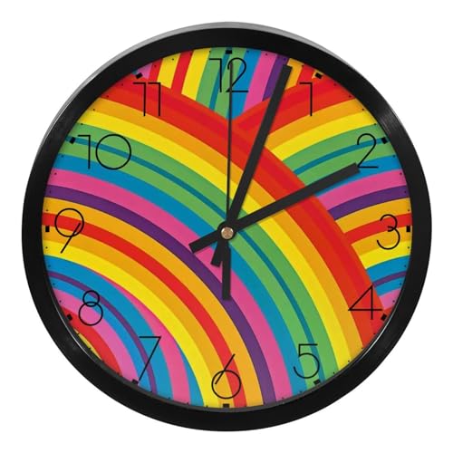 Rainbows Colorful Wall Clocks Silent Non-Ticking Battery Operated, Modern Quartz Clock for Home School, Classroom, Office, Bedroom, Living Room Decor