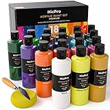 Nicpro Großes Acrylfarben Set in 18 Farben, 250 ml Ungiftig Künstler-Malzubehör, Acrylfarben für Verschiedene Oberflächen, Holz, Stoff, Leder, Pappe, Papier, Handwerk