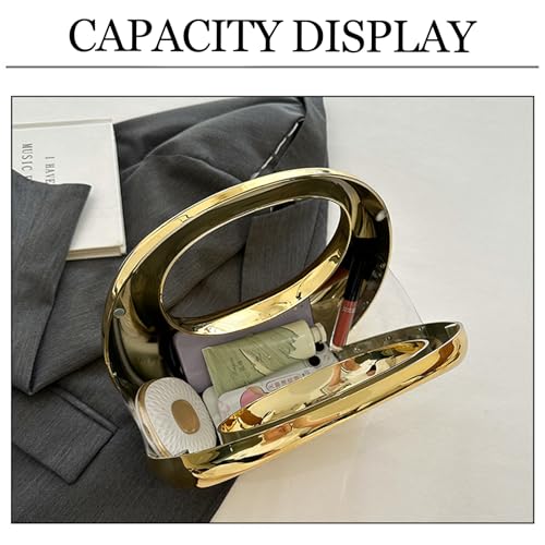 Image of Women's Gold Acrylic Moon Shape Evening Clutch Purse Fashion Y2K Mirror Hobo Handbag for prom Party