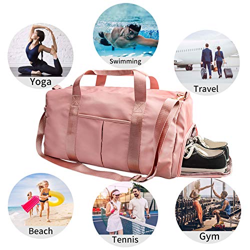Suruid Gym Duffel Bag for Men and Women, Workout Duffel Bag with Shoe Compartment and Dry Wet Separated Pocket , Sports Gym Travel Bag Training Handbag Yoga Bag - Pink