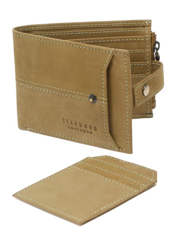 Image of TEAKWOOD LEATHERS Men's Two Fold Zipper Leather Wallet | Leather Men Wallet (Green)