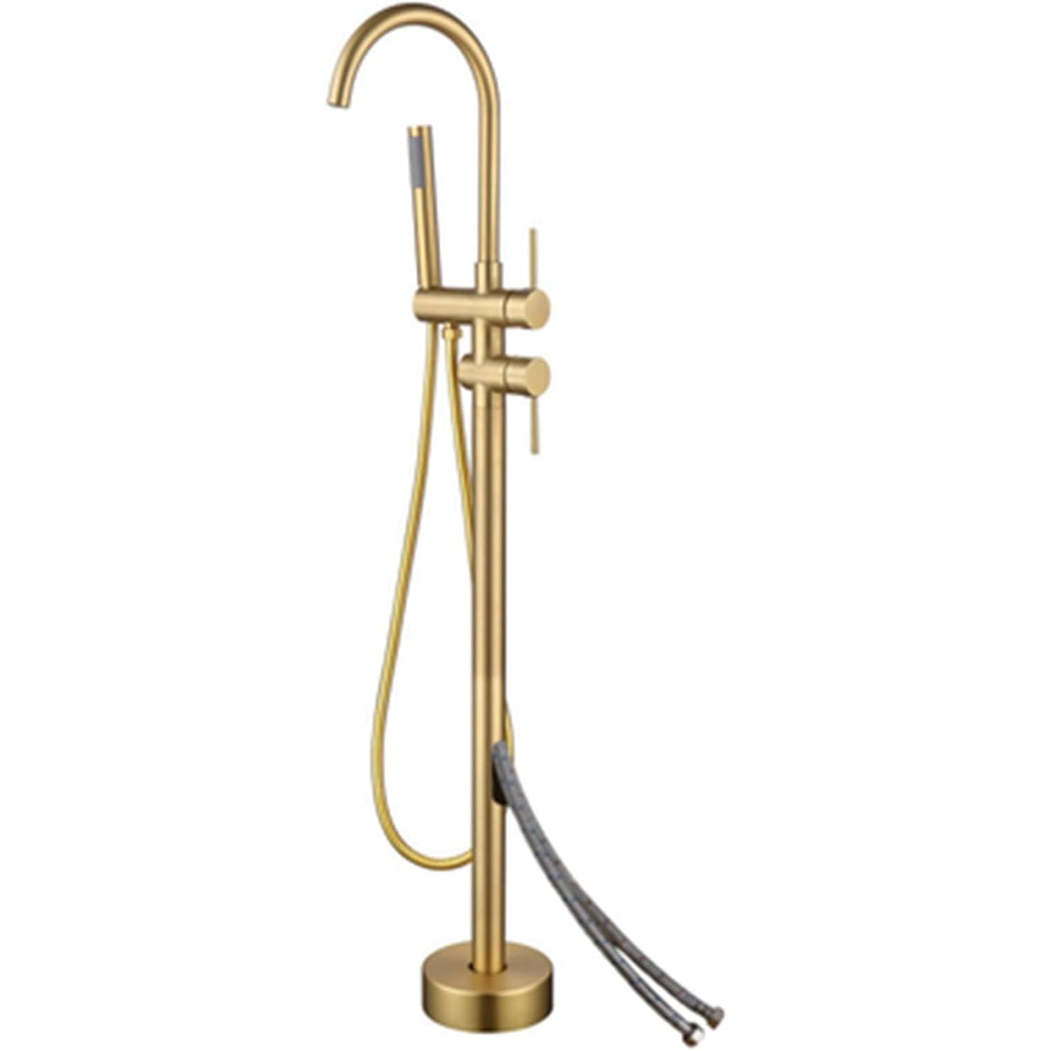 KUNYOS Bathtub Faucet for Freestanding Bathtub Brushed Gold, 360° Rotation Wall Connection Hot and Cold Water Brass Tub Faucet Freestanding,Gold