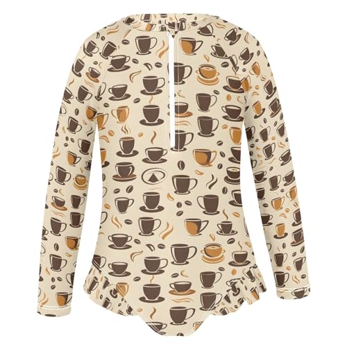 ALAZA Funny Coffee Bean Girls One Piece Swimsuit Long Sleeve Rash Guard Swimsuits UV 50+ Swimwear Zipper2