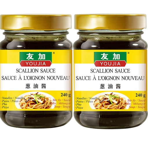 Youjia Scallion Oil Sauce, Crunchy Chili Crisp Condiment Gourmet Spicy Oil Topping for Noodles, Ramen,Dumplings Dipping Sauce, Salads, Stir-fry and Fried Rice, Everyday Kitchen Essential, 240g x 2