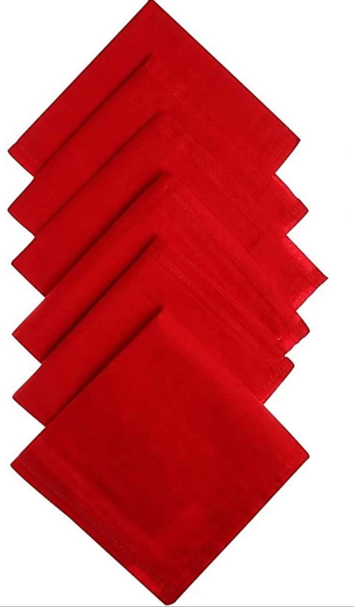 men's soft cotton premium collection handkerchief hanky for men | easy wash plain & solid color rumal | size 22 x 22 cm, pack of 6 (red)