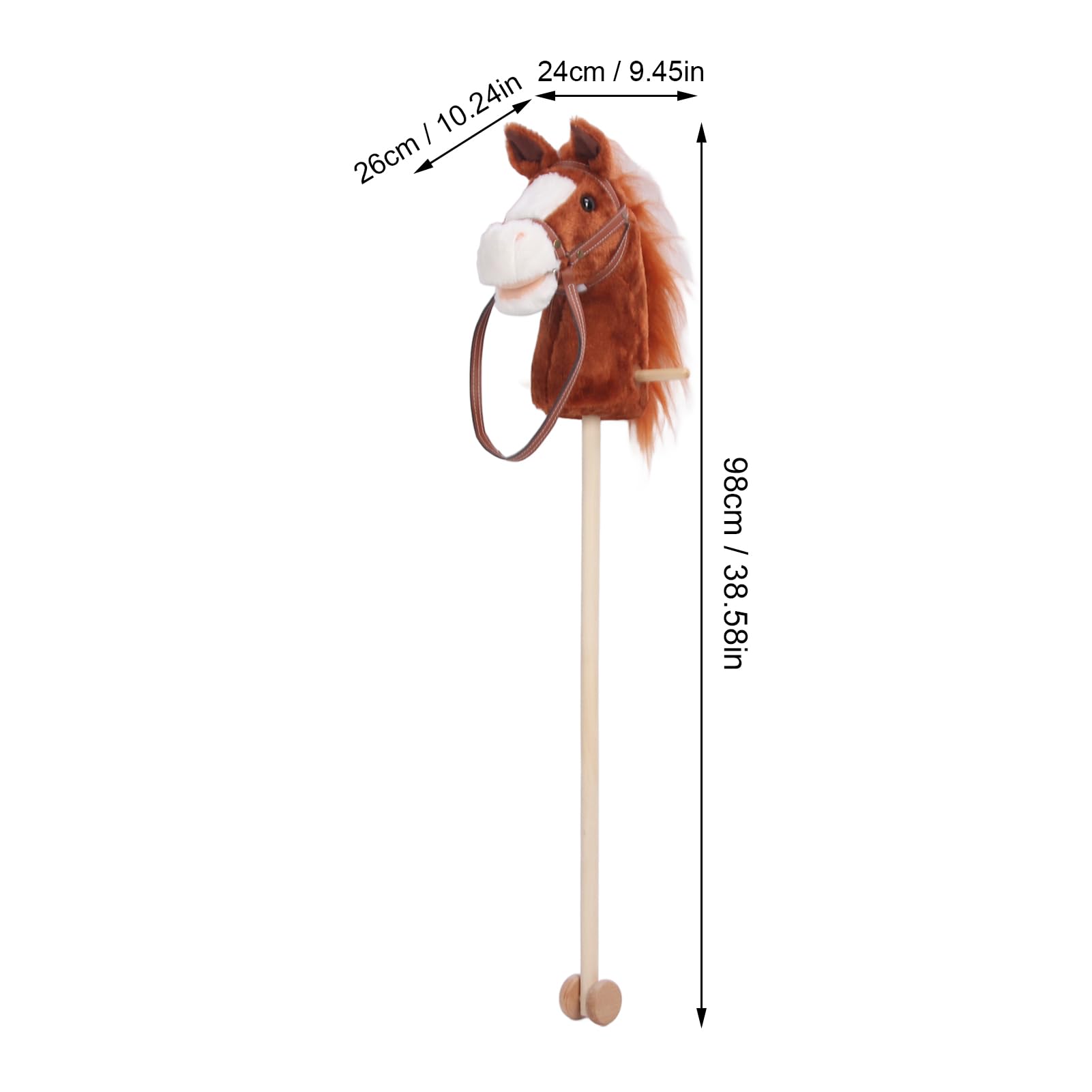 Cavallo Bastone, Cavallo Hobby in Peluche Cartone Animato con Ruote in Legno per Bambini Piccoli, Giocattolo da Cavalcare con Materiale Morbido e Design di Gioco Sicuro (caffè)