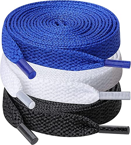 Image of SHOESHINE 3 Pair Flat Shoe laces 8mm Wide shoelaces for Athletic, Running, Sports, Sneakers shoeslace