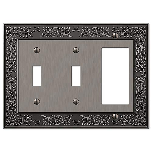 Image of Amerelle 43TTRAN English Garden Wallplate, 2 Toggle / 1 Rocker, Cast Metal, Antique Nickel, 1-Pack