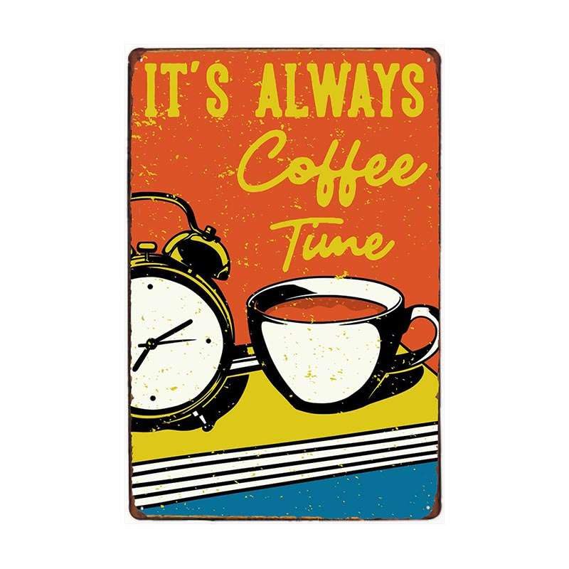 Funny Coffee Quote - Placa de metal retro vintage con cita de café, juego de 4