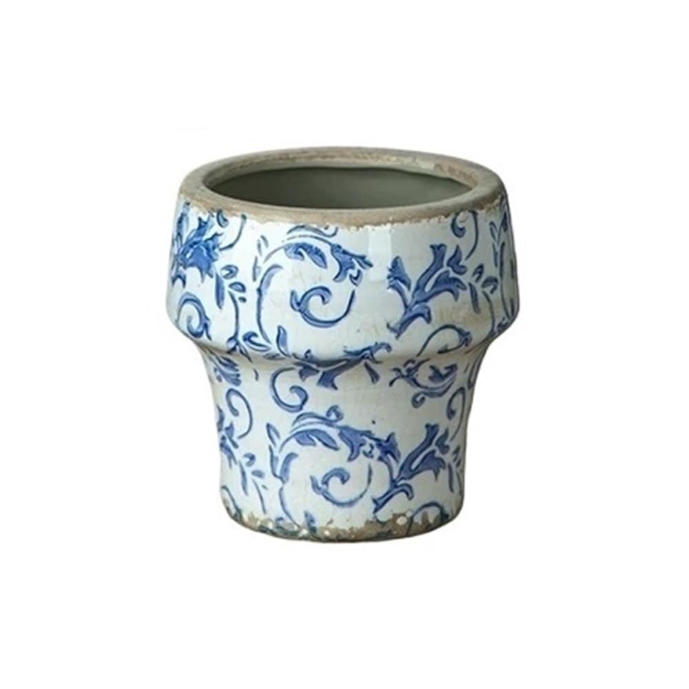 XBGfdySD Blue and White Porcelain Round Ceramic Flower Pot Vintage Garden Plant Pots(Blue,Large)