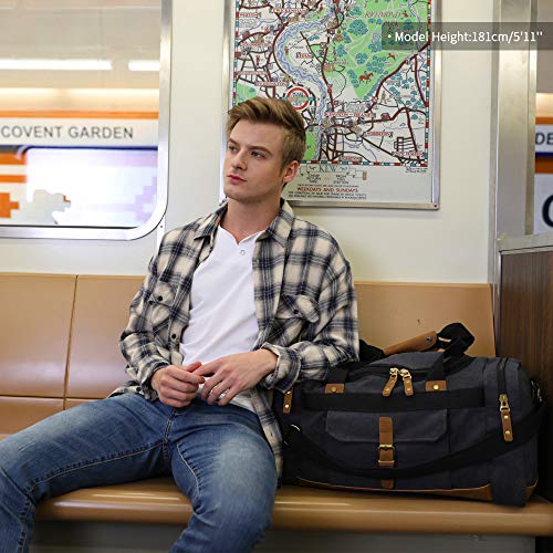 Plambag Canvas Duffle Bag, 50L Large Travel Duffel for Overnight Weekend Luggage(Dark Gray)