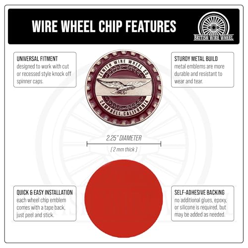 Image of Zenith Chrome & Burgundy Metal Wheel Chip Emblems (Set of 4) | Triple Chrome Plated Solid Metal Wheel Chip Emblems, 2.25 inch | For Lowriders with Cut or Recessed Knock Off Spinner Caps