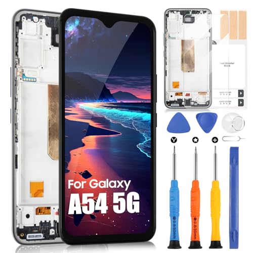 Pantalla LCD para Samsung Galaxy A54 5G SM-A546E SM-A546B SM-A546B/DS LCD Pantalla Digitizer Touch Pantalla de Repuesto con Kit de reparación, No admitir la Huella Digital(6,4', Negro con Marco)