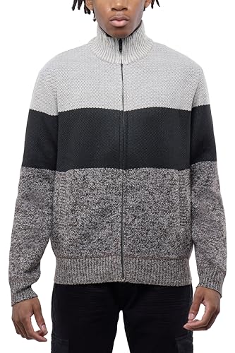 CULTURA AZURE Classic Fit Full Zip Mock Neck Long Sleeve Knit Sweater with Fleece Lining