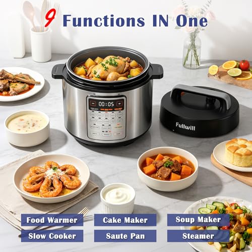 Image of Fullwill 6QT Electric Pressure Cooker, 9-in-1 Multi-Use Programmable Pressure Cooker with Slow Cook, Rice Cook, Steamer, Saute, Yogurt Maker, Food Warmer, Foodie Helper