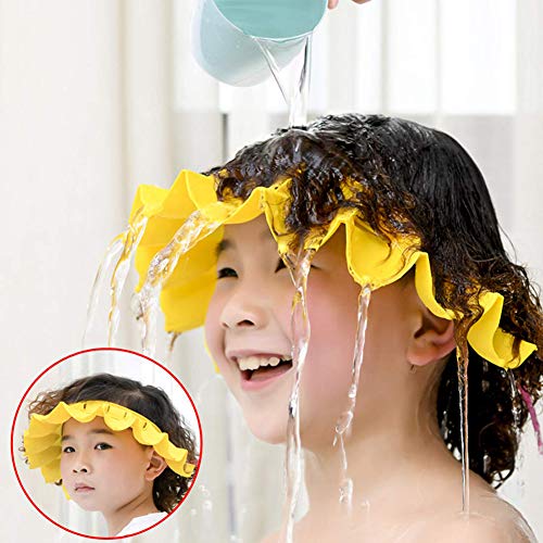 Baby Shower Cap Silicone Shower Visor Bathing Hat, Adjustable Shower Cap Kids, Infants Soft Protection Funny Safety Visor Cap for Toddler Childrenn,Baby (Yellow)