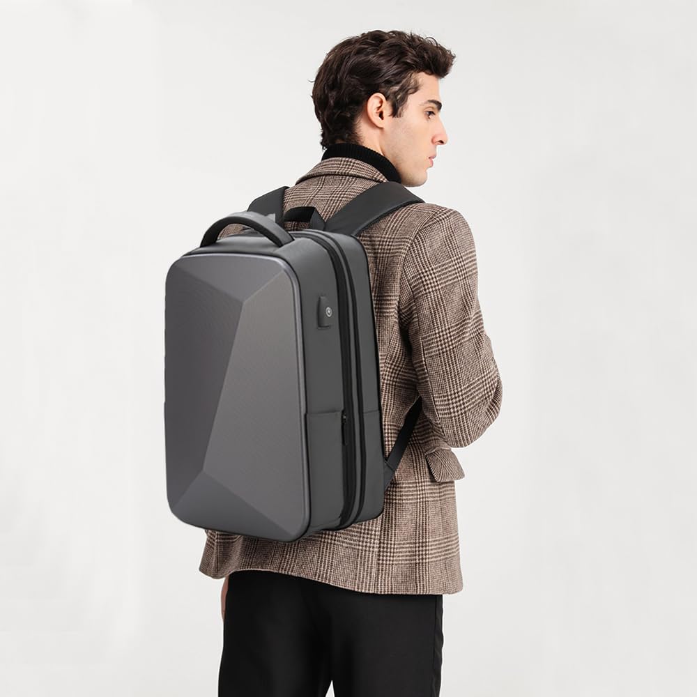 XINYASEE Zaino da lavoro da uomo, zaino impermeabile per laptop da 15,6”, guscio in EVA, zaino espandibile da viaggio antifurto. Dimensioni: 45 * 32 * 13 cm (Grigio)