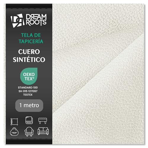 DreamRoots Polipiel por Metros para Tapizar, 650 g/m², 140 cm - Suave al Tacto - Tela para Tapizar Sillas y Sofá - Cuero Sintético - Testado EN 1021-1 - OEKO-TEX, Blanco, 1 m (100 x 140 cm)
