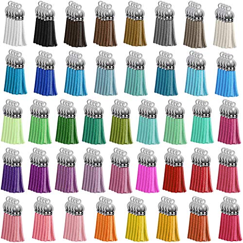 Tassels Charms for Jewelry Making, Paxcoo 120Pcs Keychain Tassels Bulk for Crafts, Leather Key Chain Tassel Charms for Jewelry Making, Resin Epoxy, Acrylic Blanks Keychains, Bracelets (1 1/2 inch)