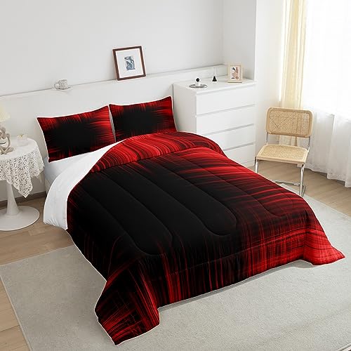 Image of Feelyou Red and Black Bedding Set Kids Toddler King, Geometric Artistic Smear Comforter Set Abstract Graffiti Art Comforter Modern Geometric Duvet Set Durable Quilt Set