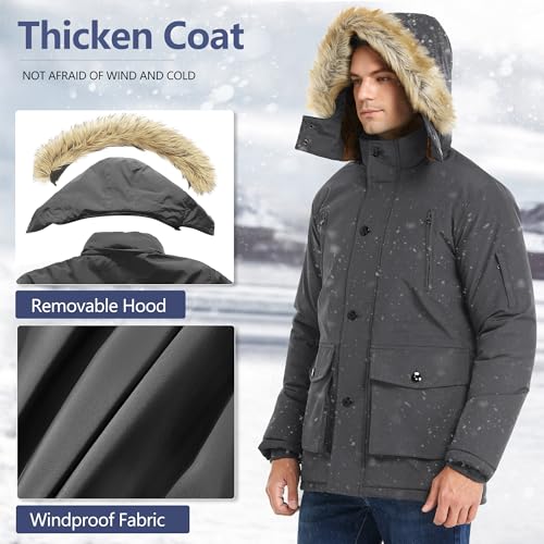 Image of JYG Men's Winter Thicken Coat Warm Puffer Parka Jacket with Faux Fur Removable Hood