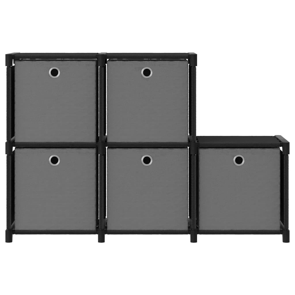 Würfelregal mit 5 Boxen, Schwarz, 103x30x72,5 cm, Stoff, Metallrahmen, Standregal, Bücherregal, vielseitiger Stauraum für Wohnzimmer, Schlafzimmer, Büro