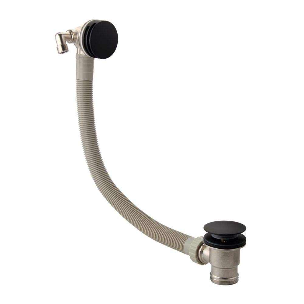 JT Pickfords | BATW09K Matt Black Bath Filler with Control Valve, Click Clack Sprung Waste & Overflow