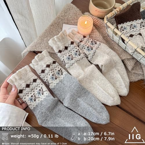 Image of IIG Cute Warm Wool Socks for Women Super Cozy Thick Crew Winter Socks Gifts, 5 Pairs