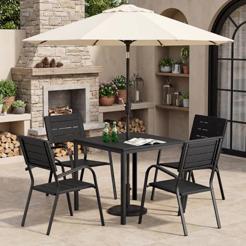 Image of VINGLI Outdoor Patio Dining Chairs, Stackable HDPE All-Weather Arm Chairs, Weatherproof Outdoor Seating for Garden, Backyard, Poolside, Balcony,Black (4 Pack)