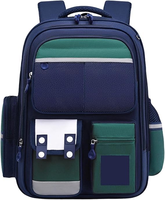 Mochila Escolar Infantil Masculina Impermeável 45cm – Leve, Ergonômica, Resistente, com Vários Compartimentos e Faixa Refletiva para Meninos e Meninas (Azul + Verde)