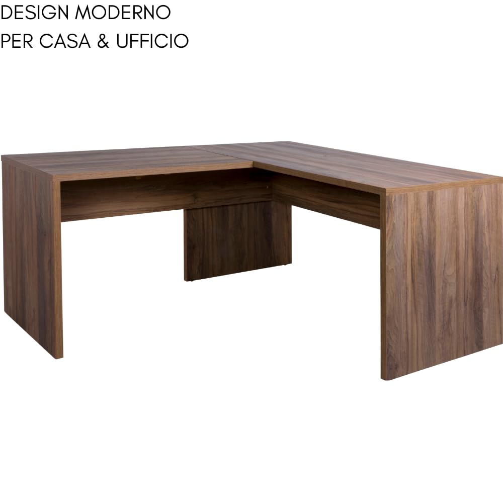 ZIK Scrivania Angolare Moderna per Ufficio Salvaspazio, Tavolo Pc in Legno, Ampio Ripiano Porta Computer, Made in Italy, per Casa o Studio, Design Moderno (160/178x68x74)