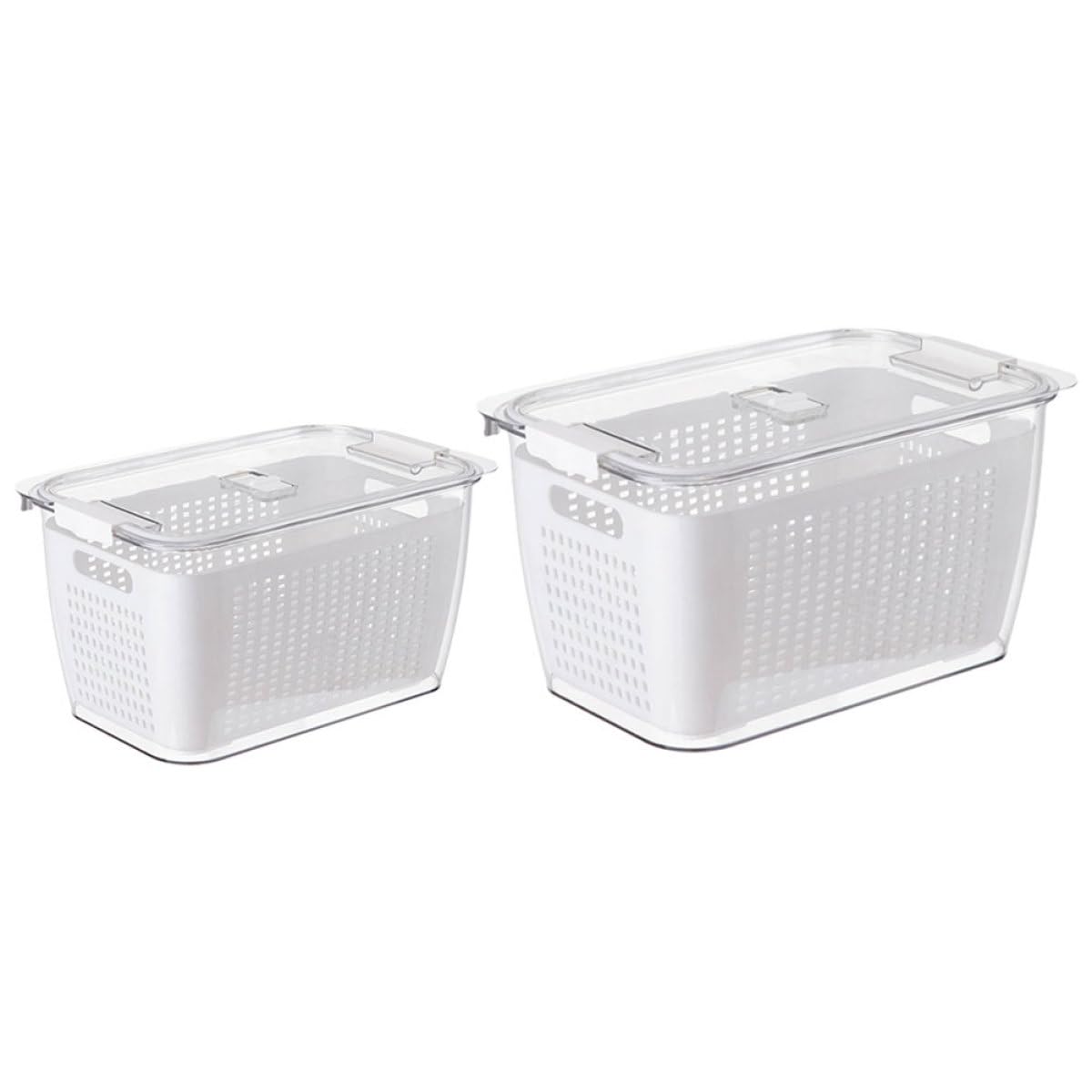 Gadpiparty Lot de 2 Boîtes à Fruits et Légumes Panier d'Égouttage Double Compartiment 17L et 45L en Plastique Blanc Organisateur Réfrigérateur Réutilisable pour Conservation Fraîcheur