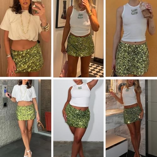 RARITYUS Women's Shiny Sequin Mini Skirt Glitter Low Waist Pencil Skirts Bodycon Short Skirt for Concert Dance Festival4
