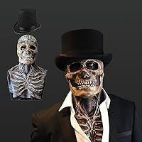 FUFRE Halloween Mask Full Head Skull Mask, Realistic Scary Mask with Hat, 3D Halloween Skull Mask Adult Latex Mask Skeleton Scary Masks for Halloween Party Carnival Cosplay Props