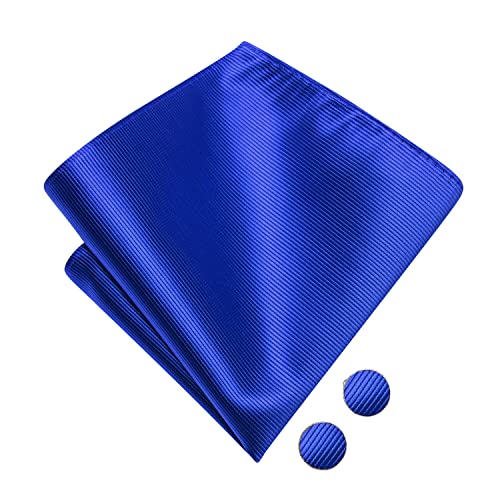 Image of Hi-Tie Mens Royal Blue Pre-Tied Pocket Square and Lapel Pin Sets Cufflinks Mens Bowtie Sets for Wedding Formal Party