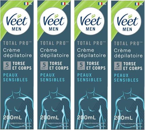 Veet Men – Crema depilatoria para hombre – Piel Sensible – 200 ml – Juego de 4