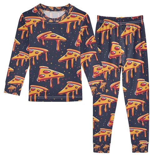 senya Pizza Slices on Dark Space Pajamas Set Long Sleeve Soft Cotton Sleepwear 2 Piece