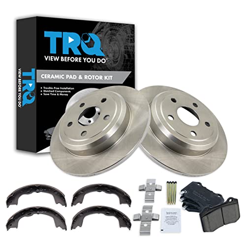 Image of TRQ Rear Brake Pad and Rotor Set Ceramic Solid Rotors Parking Shoe Compatible with 2018-2019 Dodge Durango 2012-2019 Jeep Grand Cherokee