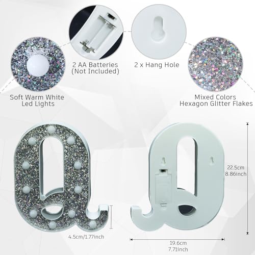 Image of Light Up Letters, Marquee Light Letter for Table Decorations, Glitter Light Up Signs for Prom, Events, or Engagement Party Decor, Featuring Alphabet & Number Lighted Letters, Letter Q