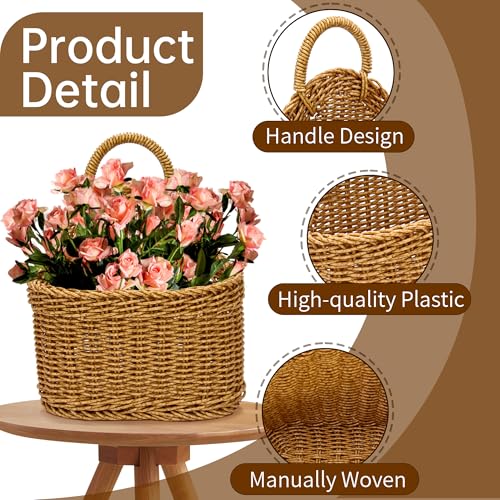 Plastic Wicker Hanging Basket, Kitchenware Hanging Basket Wall Flowers Front Door Hanging Fruit Vegetable Woven Wall Baskets For Kitchen 9.3X7.5X4.2In - Image 5