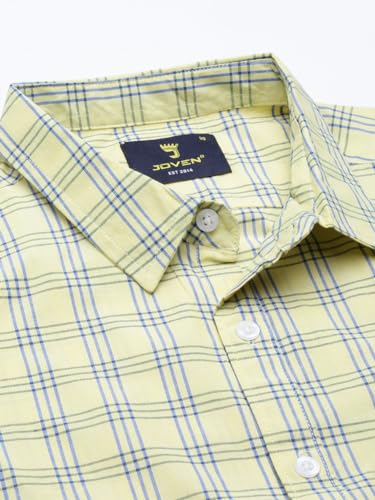 Image of JOVEN Men Slim Fit Pure Cotton Brown and Dark Green Casual Checked Shirt