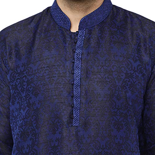 Image of Men's Silk Blend Kurta Set Pajamas Jacqured Silk Ethnic Attire For Festival