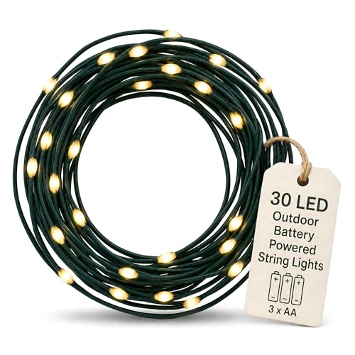 QBIS Outdoor Christmas Lights - Fairy Lights Battery Operated with Small Warm White LEDs, Green...