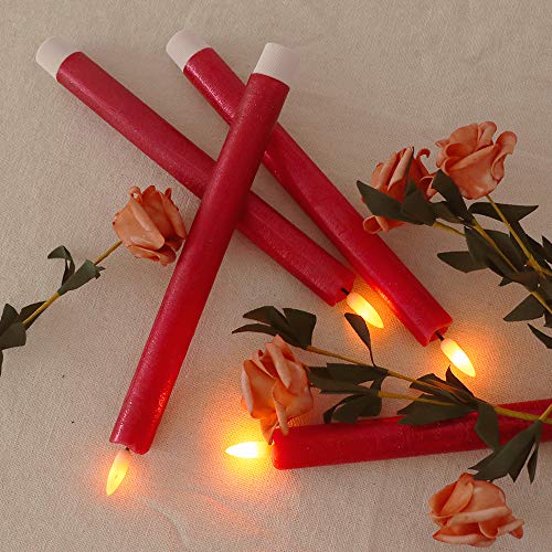 Image of Wondise Burgundy Real Wax Flameless Taper Candles with Timer