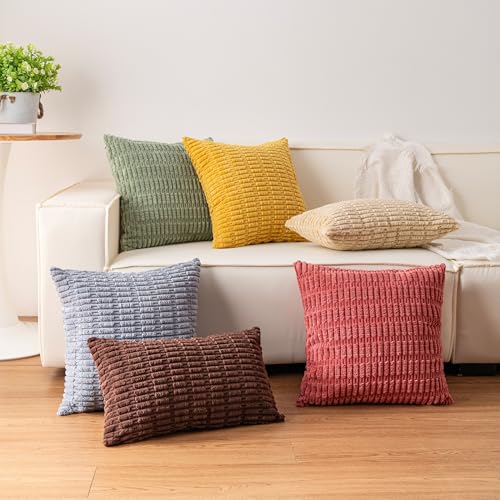 Image of Pack of 2 Corduroy Decorative Throw Pillow Covers 18x18 Inch, Peach Pink