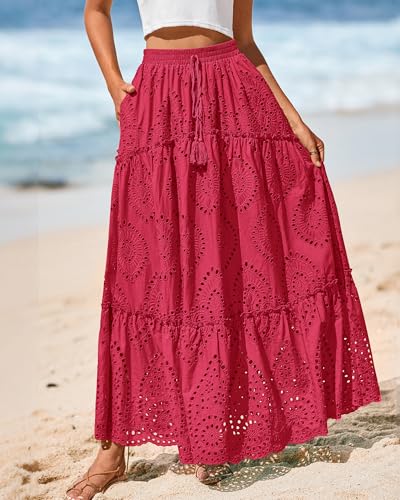 Image of BTFBM Eyelet Long Skirts for Women Beach Vacation